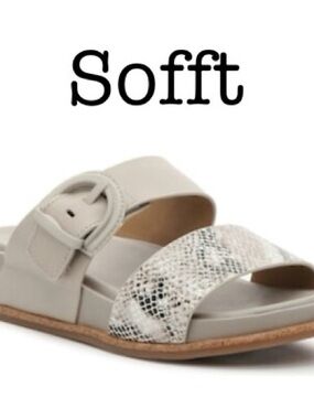 Sofft Neutral Gray Slide Sandal with Snakeskin Accent